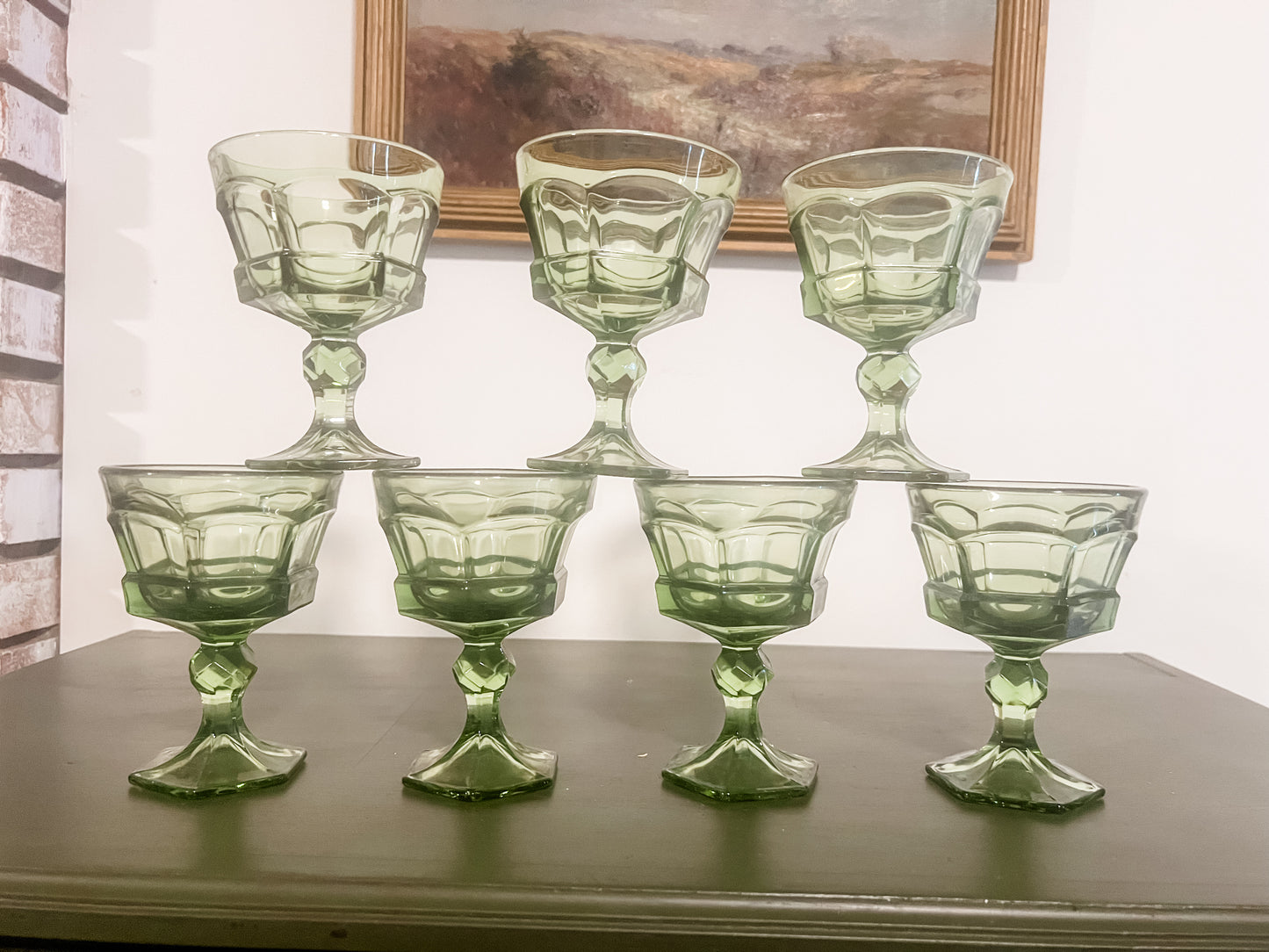 Vintage Mid Century Fostoria Argus Green Avocado Set of Glasses